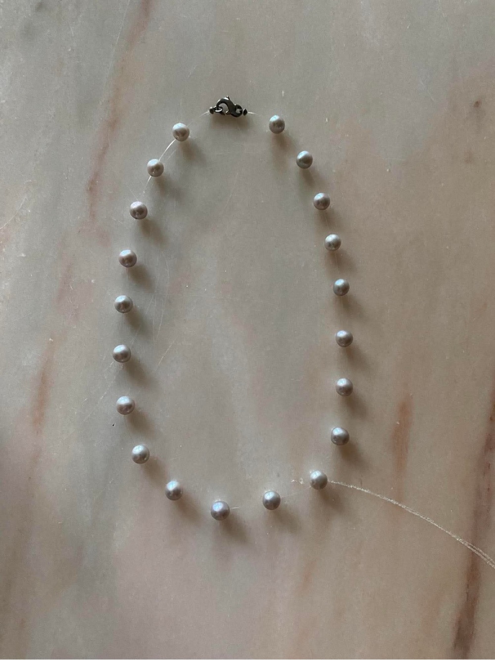 Classic Grey Pearl Station Necklace 16”
